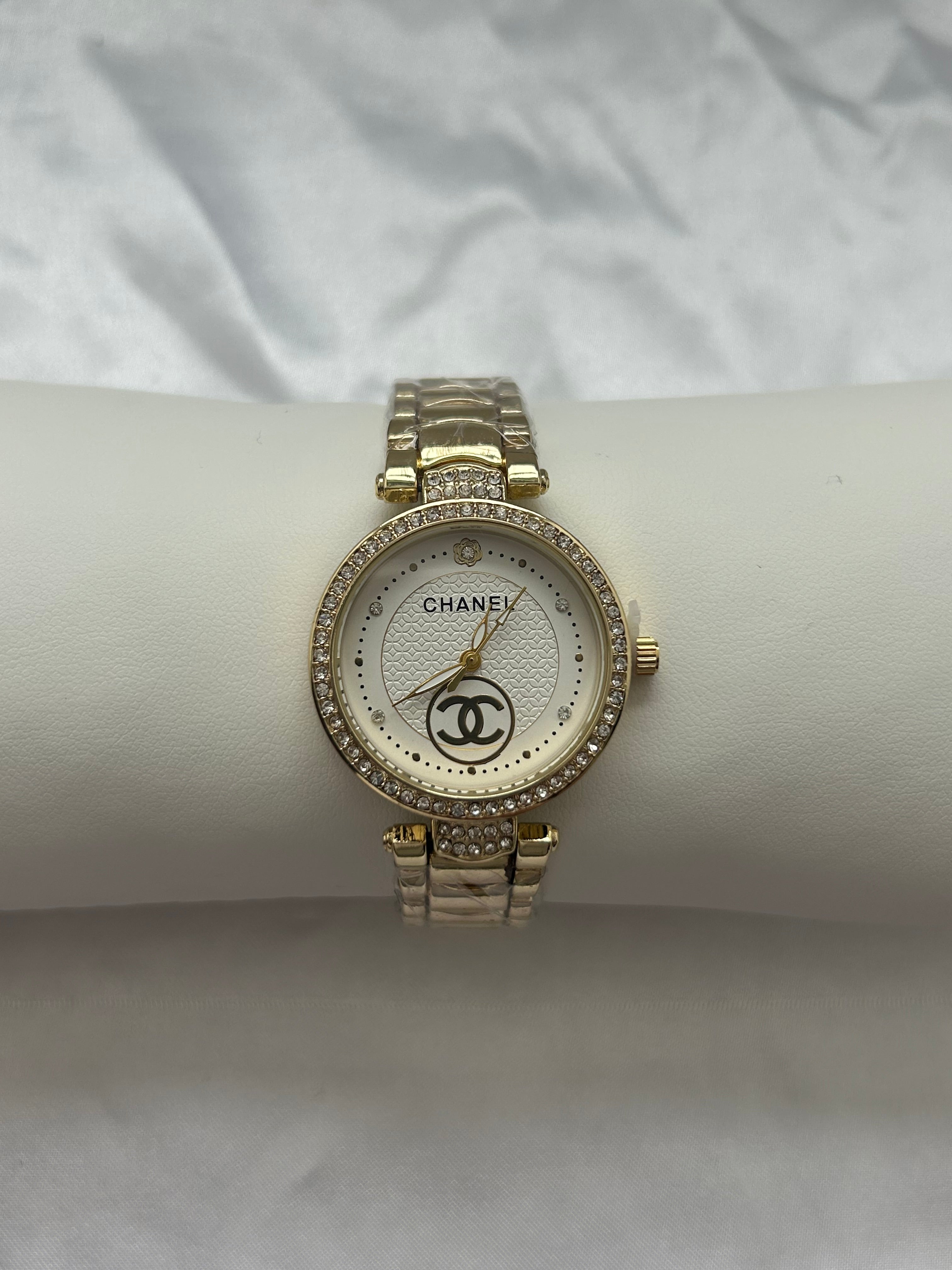 Gold CC White Face Watch