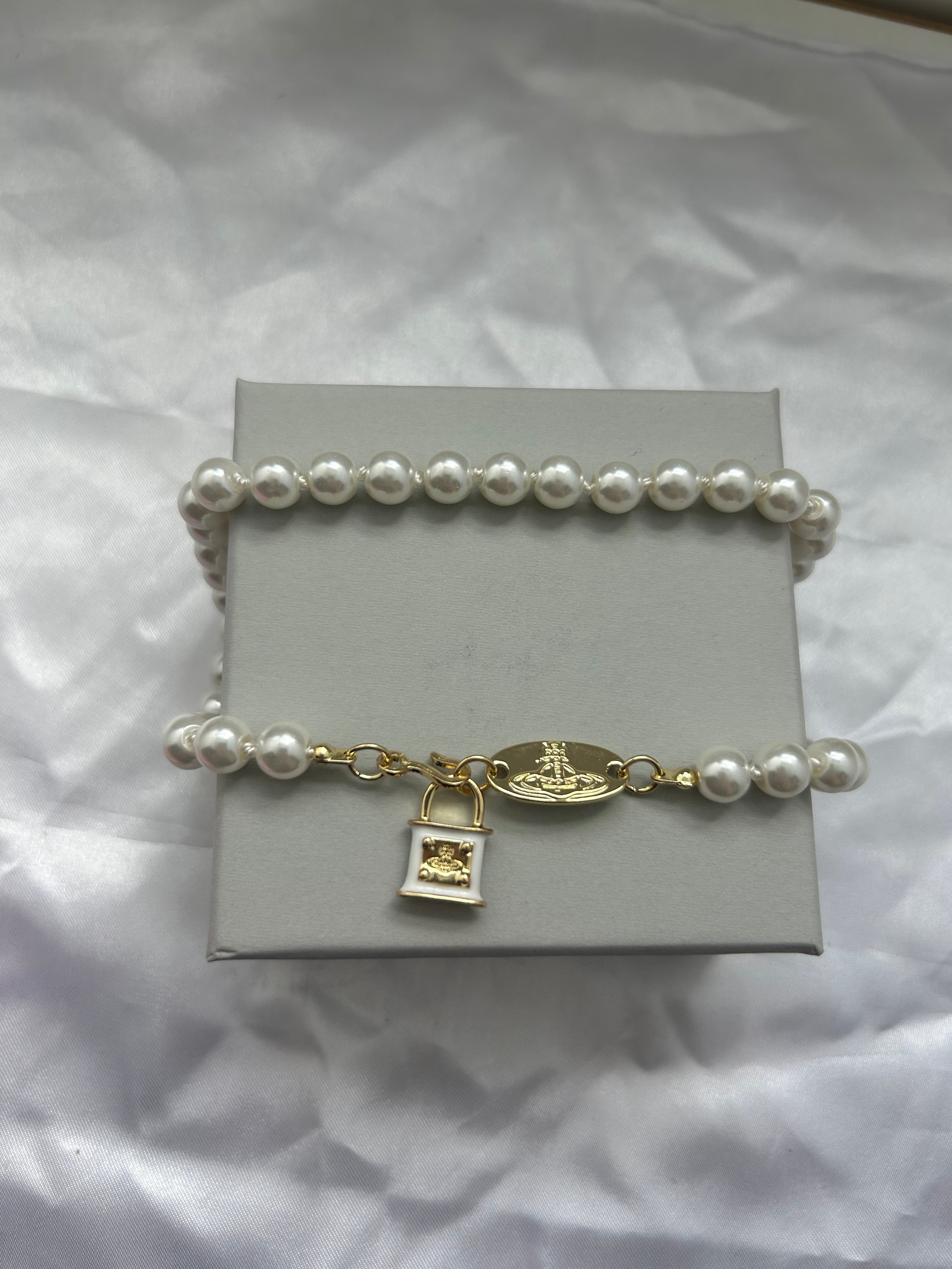 Vienna Gold Pearl Padlock Necklace