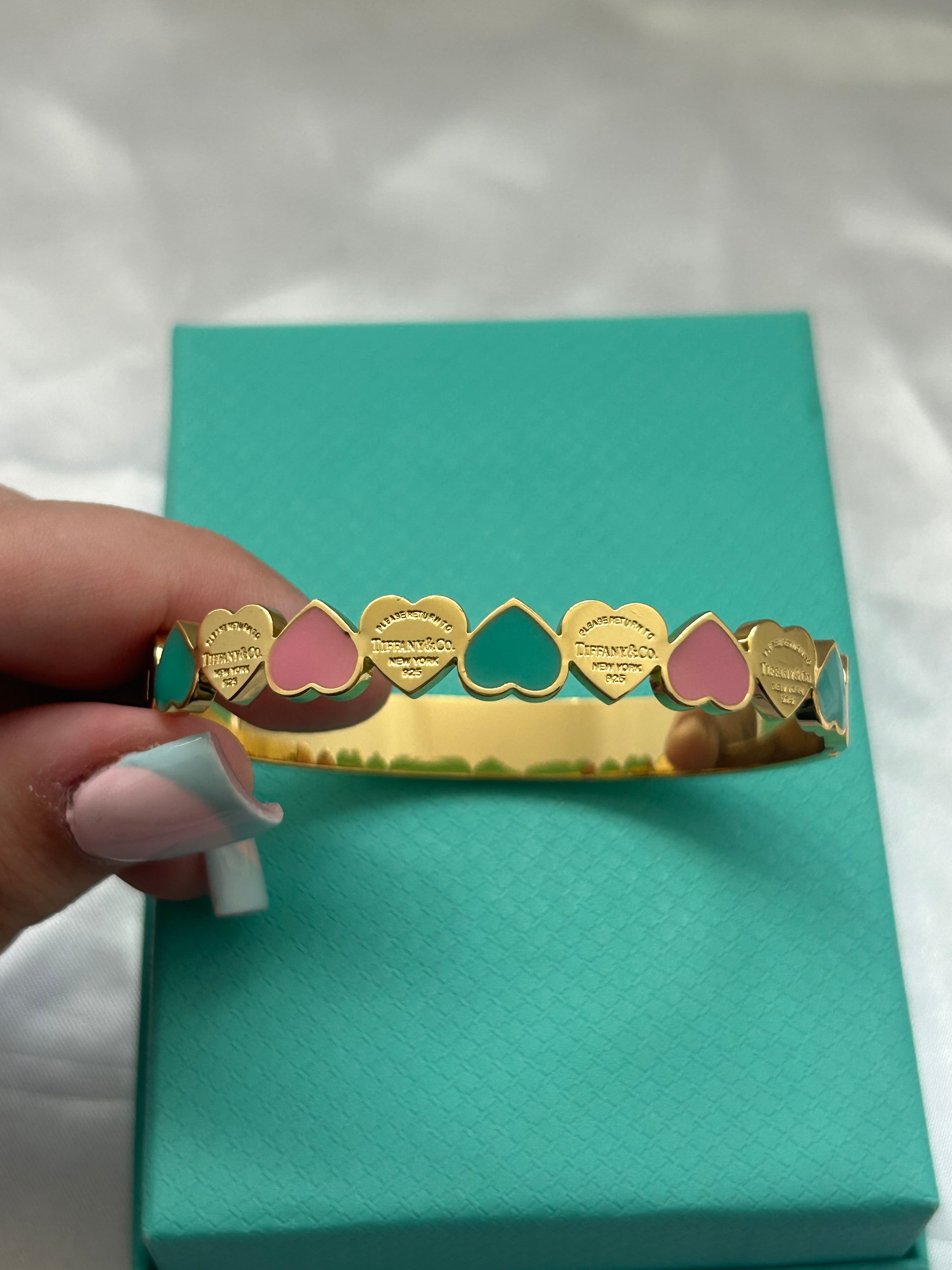 T New York Gold, pink & blue Hearts Bangle