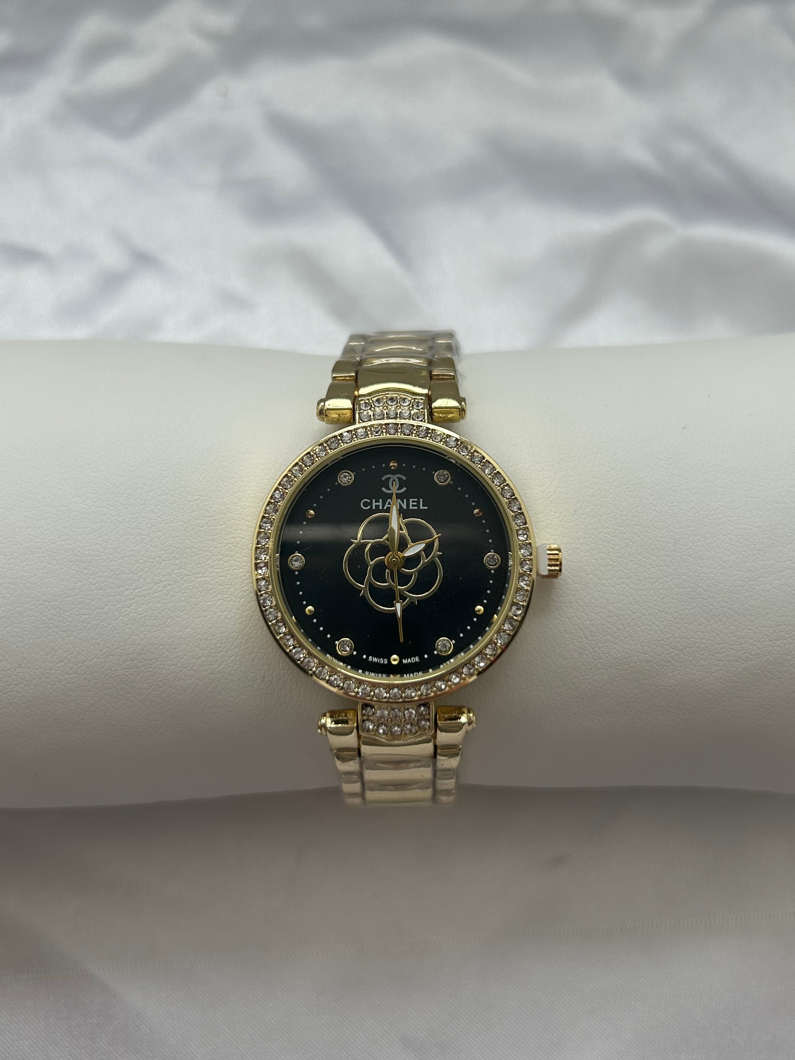Gold CC Black Face Watch