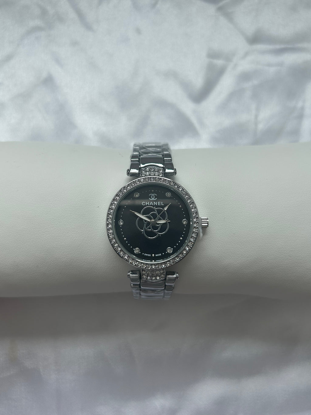 Silver CC Black Face Watch